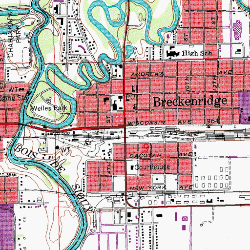Topographic Map of Breckenridge, MN