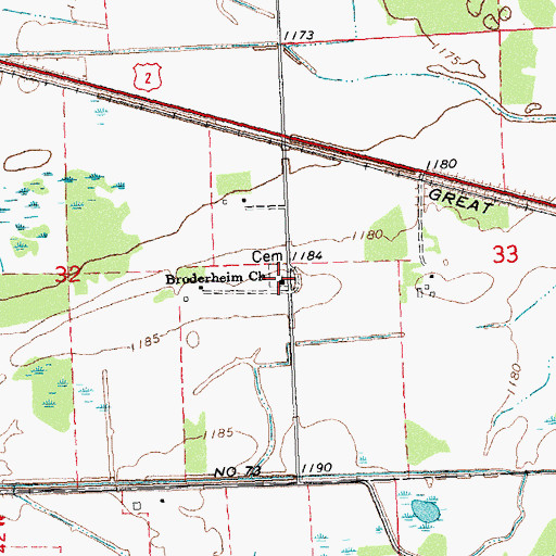 Topographic Map of Broderheim Church, MN