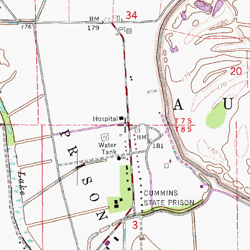 Topographic Map of Cummins, AR