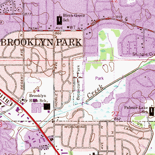 Topographic Map of Brookdale Park, MN