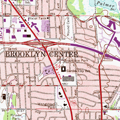 Topographic Map of Brooklane Park, MN