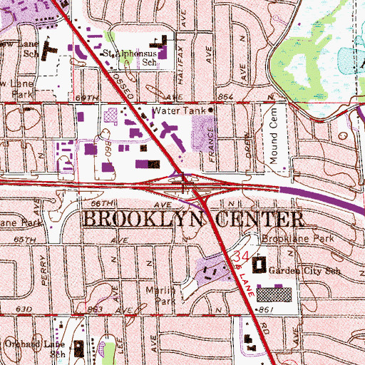 Topographic Map of Brooklyn Center, MN