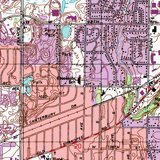 Topographic Map of Brookside School, MN