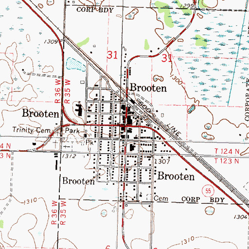 Topographic Map of Brooten, MN