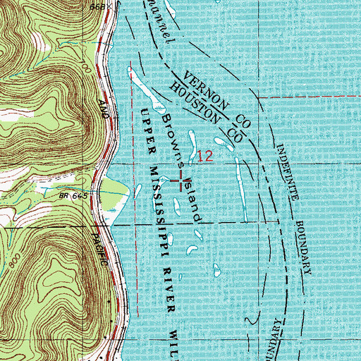 Topographic Map of Browns Island, MN