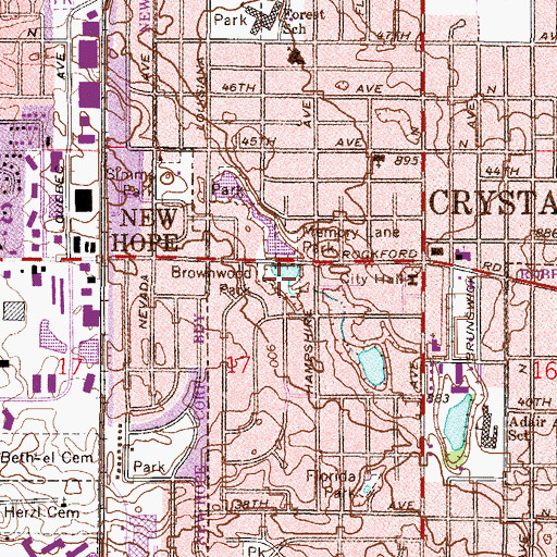 Topographic Map of Brownwood Park, MN