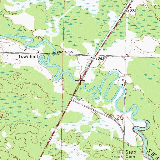 Topographic Map of Bruce Creek, MN