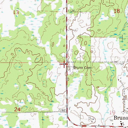 Topographic Map of Bruno Cemetery, MN