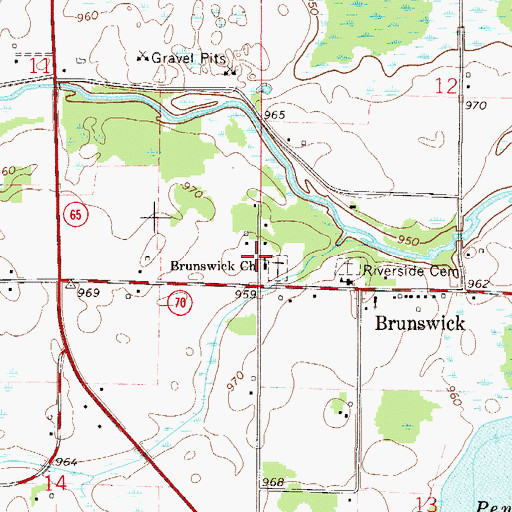 Topographic Map of Brunswick Church, MN