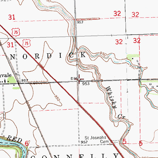 Topographic Map of Brushvale School, MN