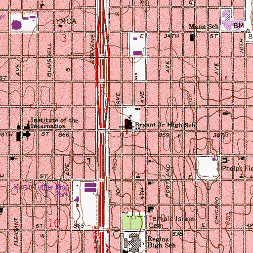 Topographic Map of Bryant Junior High School, MN