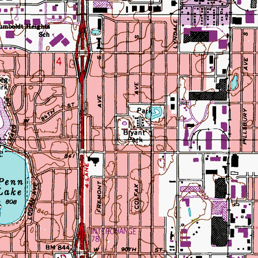 Topographic Map of Bryant Park, MN