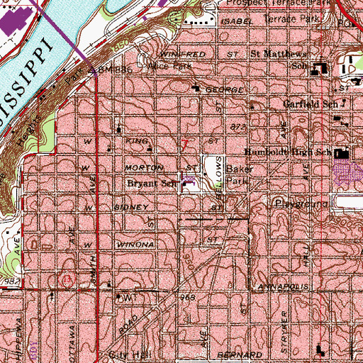 Topographic Map of Bryant School, MN
