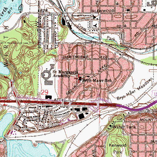 Topographic Map of Bryn Mawr School, MN