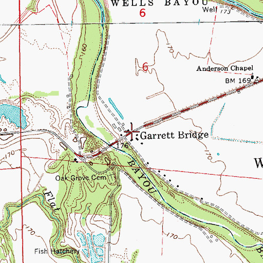 Topographic Map of Garrett Bridge School (historical), AR