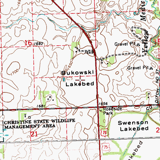 Topographic Map of Bukowski Lakebed, MN