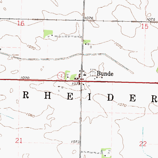 Topographic Map of Bunde, MN