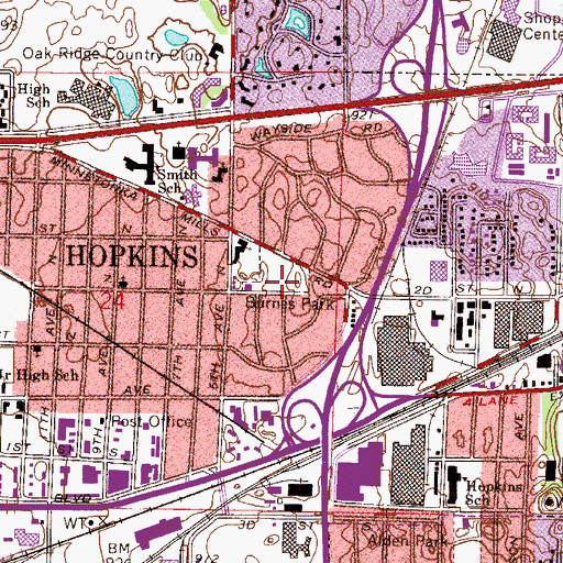 Topographic Map of Burnes Park, MN