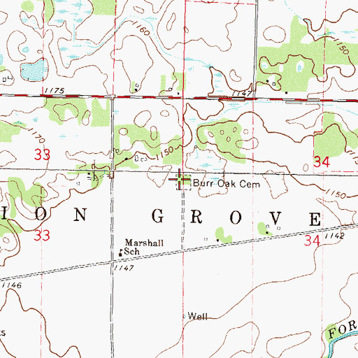 Topographic Map of Burr Oak Cemetery, MN