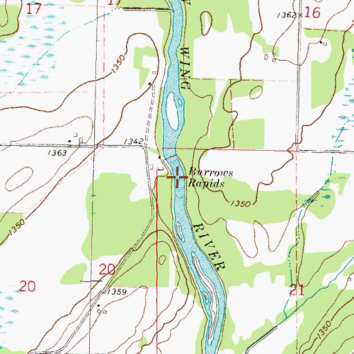 Topographic Map of Burrows Rapids, MN