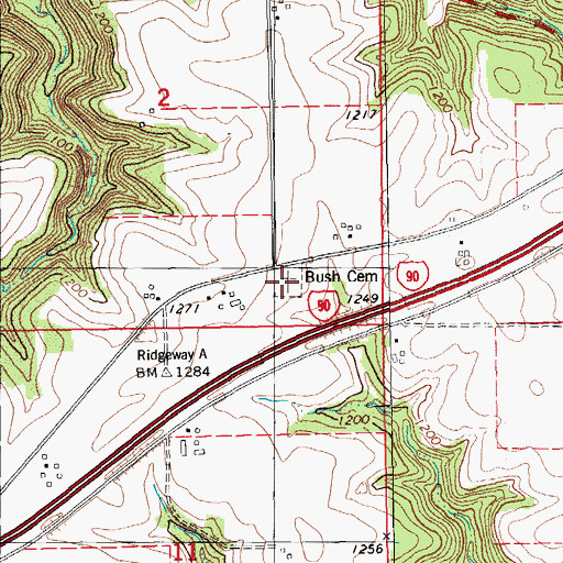 Topographic Map of Bush Cemetery, MN