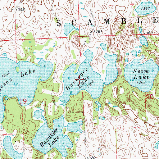 Topographic Map of Businger Lake, MN