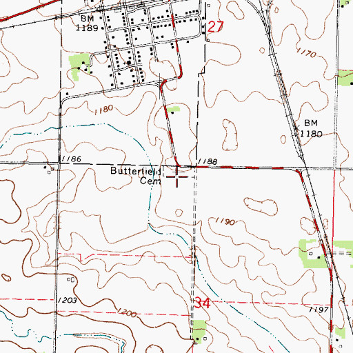 Topographic Map of Butterfield Cemetery, MN