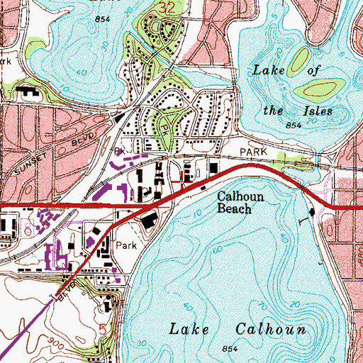Topographic Map of Calhoun Beach, MN
