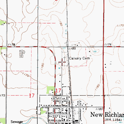 Topographic Map of Calvary Cemetery, MN