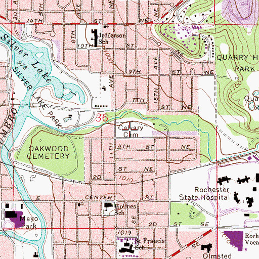 Topographic Map of Calvary Cemetery, MN