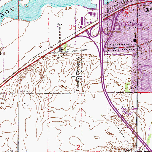 Topographic Map of Calvary Cemetery, MN