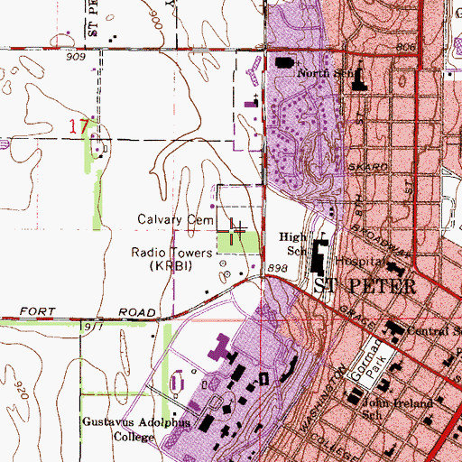 Topographic Map of Calvary Cemetery, MN