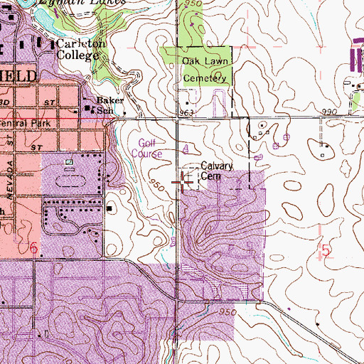 Topographic Map of Calvary Cemetery, MN