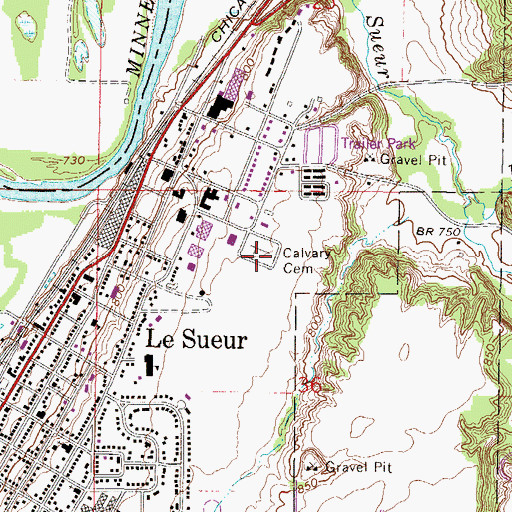 Topographic Map of Calvary Cemetery, MN