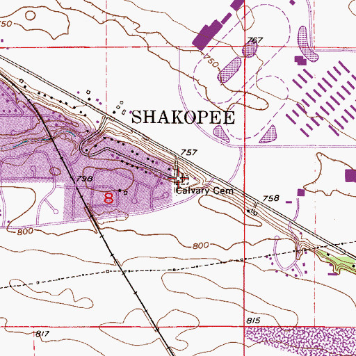 Topographic Map of Calvary Cemetery, MN