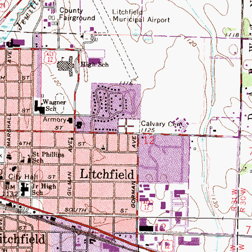 Topographic Map of Calvary Cemetery, MN