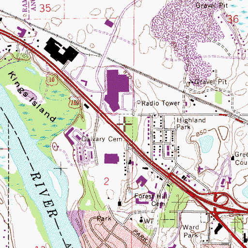 Topographic Map of Calvary Cemetery, MN