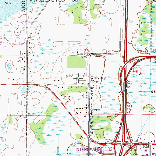 Topographic Map of Calvary Cemetery, MN