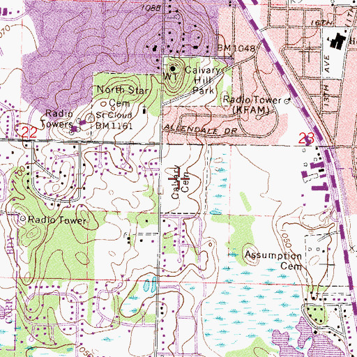 Topographic Map of Calvary Cemetery, MN