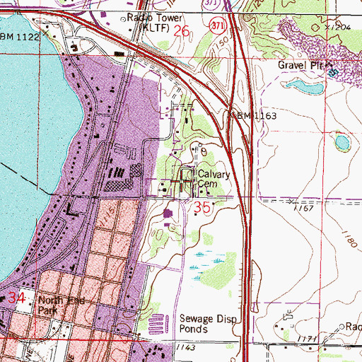 Topographic Map of Calvary Cemetery, MN