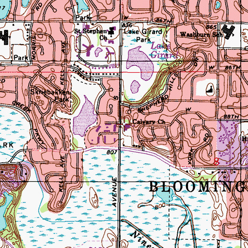 Topographic Map of Calvary Church, MN