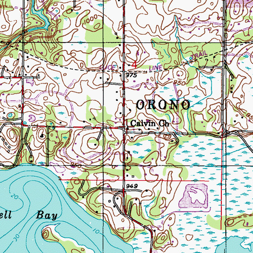 Topographic Map of Calvin Church, MN
