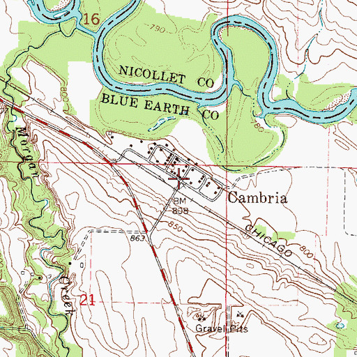 Topographic Map of Cambria, MN