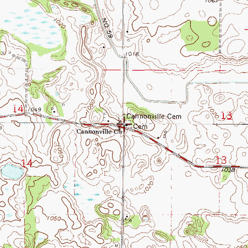 Topographic Map of Cannonville Church, MN