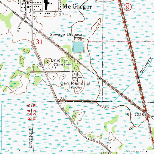 Topographic Map of Carr Memorial Cemetery, MN