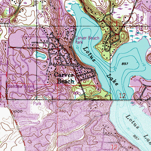Topographic Map of Carver Beach, MN