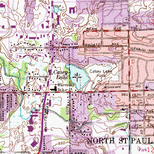 Topographic Map of Casey Lake, MN