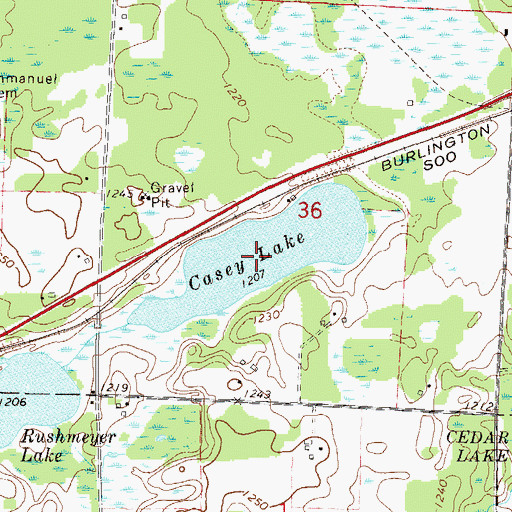 Topographic Map of Casey Lake, MN