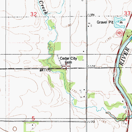Topographic Map of Cedar City Cemetery, MN