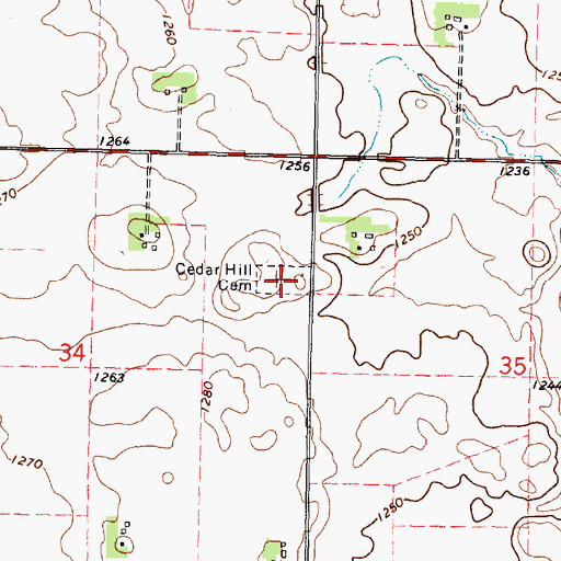 Topographic Map of Cedar Hill Cemetery, MN